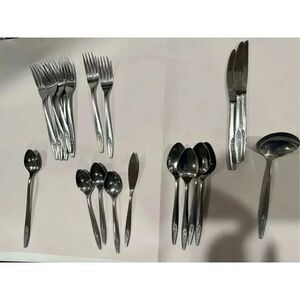 Imperial IIC Stainless Steel Vintage Mid-Century Rose Silverware 21 Set
